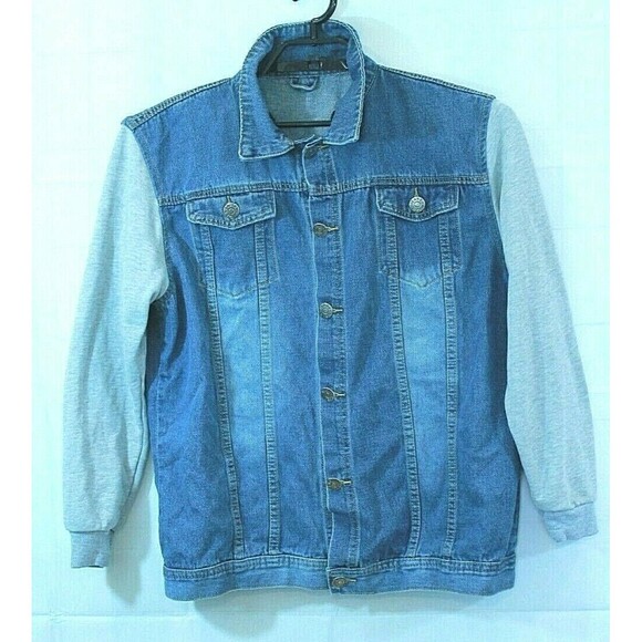 Wear Jeans Denim Jacket with Sweatshirt Sleeves Womens Size L - Picture 2 of 6